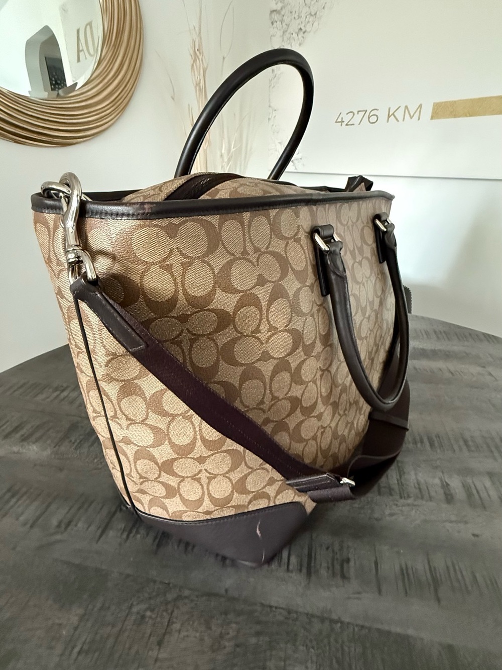 Coach Brown Signature Canvas Duffel with Dark Brown Leather Trim - Picture 2 of 9